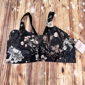 Victoria's Secret Black Floral Front-Zip Sports Bra